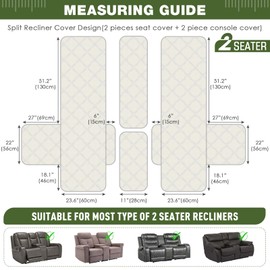 TAOCOCO Loveseat Recliner Cover with Center Console, 100% Waterproof Pet Cover for Dual Recliner with Straps Design, Split Reclining Loveseat Covers Furniture Pet&Kids Protector (2 Seater, Green)