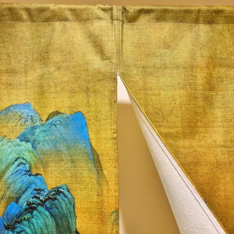 Ofat Home Blue Green Village Landscape Noren Curtain 33.5" x