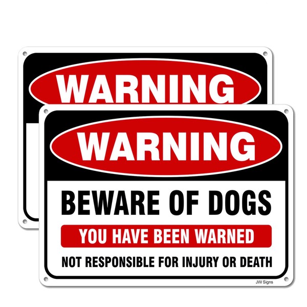 2 Pack Beware of Dog Sign Outdoor,10”x7” Reflective Metal Signs