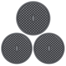 3 Pack Silicone Coasters for Drinks, Thickened Coasters with Deep Tray Grooved Design Cup Mat, Washable Heat Resistant Durable Non-Slip Coasters for Coffee Table Wooden Desk Kitchen Bar (Dark Grey)