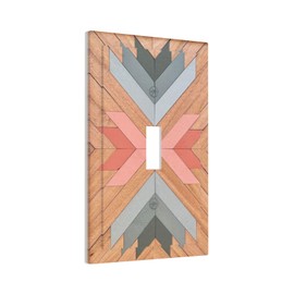 Wpshijia Rustic Aztec Geometric Wood Grain Modern 1 Gang Artistic Light Switch Covers Single Toggle Wall Plate Decorative Switchcover Electrical Switchplate for Farmhouse Bathroom Bedroom Decor