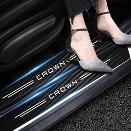 Crown Sedan 30 Series Crown Estate Carbon Car Door Sill Scuff Cover Black Door Panel Guard Protector Anti-Scratch Decoration For Crown Sedan 30 Series Crown Estate 4PCS