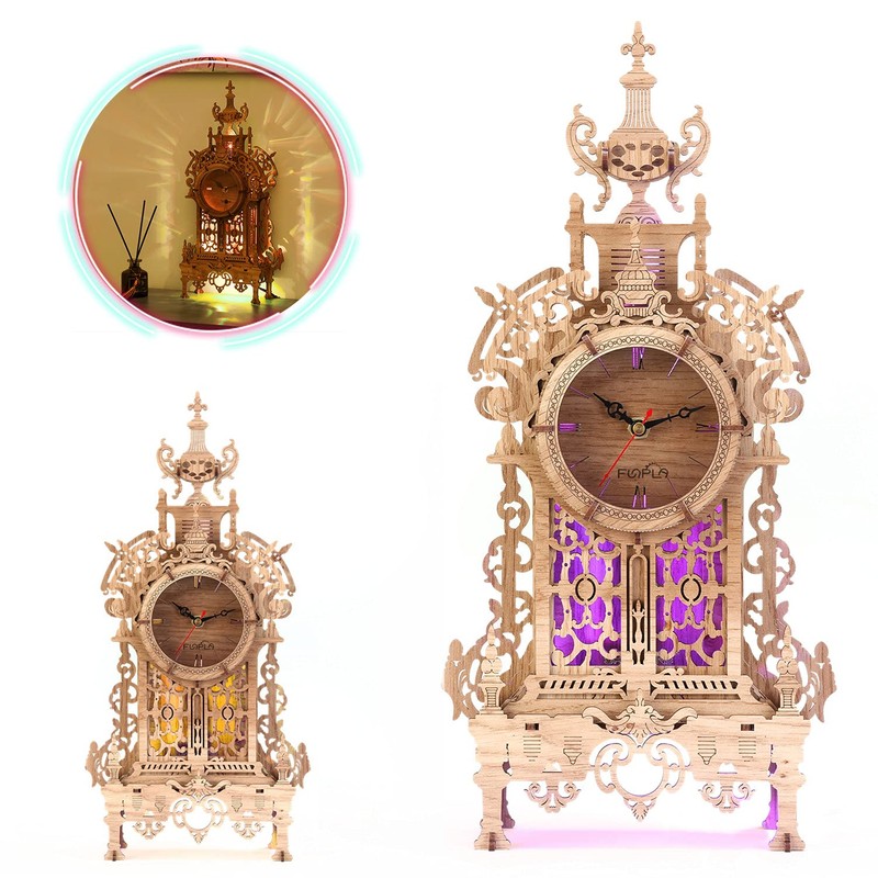 FUNPOLA 3D Wood Puzzle LED Tower Clock, DIY Architectural Building