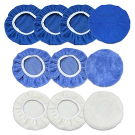 Kewucn 9PCS Car Polisher Pad, 5 to 6 Inches Car Orbital Microfiber Bonnet Polishing Buffing Pad Cover, Universal Auto Cleaning Waxers Kit- 4 Microfiber, 3 Coral Fleece, 2 Woolen (5-6 Inches)