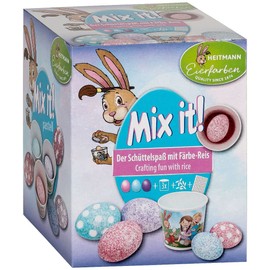 Heitmann Eierfarben - Mix it Pastel - 3 Liquid Egg Colours in Pink, Turquoise and Purple, Cups, Rice, Stencils and Gloves - Easy Egg Dyeing