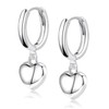 Silver Hoop Earrings for Women, Heart Dangle Earrings Small Huggie