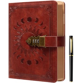 ZXHQ Lockable Journal for Women & Men, A5 240 Pages Secret Diary with Lock for Girls, Vintage Edge Design, with Pen, Refillable Leather Journal Writing Notebook, Size A5(8.5 × 5.9 Inch) Brown