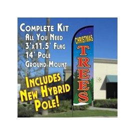 Christmas Trees Windless Feather Banner Flag Kit (Flag, Pole, & Ground Mt)