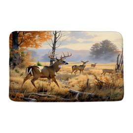 HUSPWP Fall Forest Deer Bath Mat Rustic Cabin Moose Hunting Autumn Nature Scenery Elk Wildlife Camping Wild Animal Country Microfiber Memory Foam Home Office Bathroom Shower Mat Kitchen Rug
