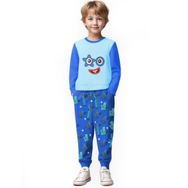 Boys Girls Numbers Long Shirts and Pants Sets Cartoon Little Kids Casual Daily Homewear for 3-10 Years (Blue, 110)