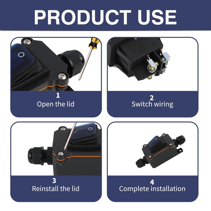 Jecdfs Inline Cable Switch Waterproof Rocker Switch DPST 20A-12VDC/16A-24VDC/20A-125VAC/16A-250VAC IP66