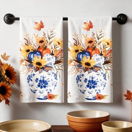 Toallas de cocina para otoño, florero floral, girasol, calabaza
