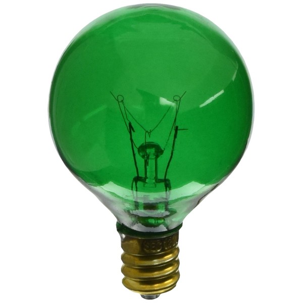 Satco S3835 10 Watt G12.5 Incandescent 120 Volt Candelabra Base Light Bulb, Transparent Green