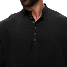 YAOHUOLE Mens Caftan Robe Long Sleeve Casual Button Up Long Down Muslim Kaftan Thobe Islamic Long Gown Black 2XL