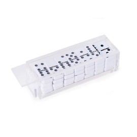 Bey-Berk Luxury Designer 28 Piece Acrylic Domino Set, for Adults and Kids, with White Playing Pieces & Clear Acrylic Storage, Perfect Coffee Table Décor and Game for The Family