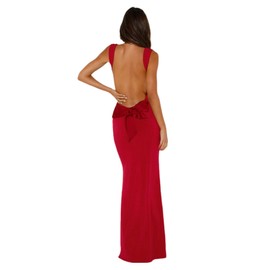 RARITYUS Women's Sexy Cowl Neck Backless Maxi Dress Elegant Satin Bowknot Long Dress Cocktail Party Evening Gown (Red, Small)