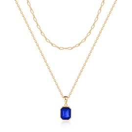 Mesovor Gold Crystal Layered Necklaces for Women Trendy, 18K Gold Plated Paperclip Choker Necklace | Birthstone Necklace Jewelry Gifts (Royal blue)