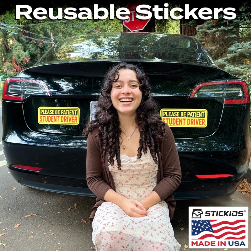 Stickios Student Driver Stickers - Removable Non-Magnetic Vinyl Decal Signs