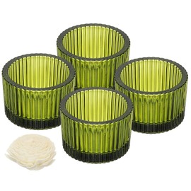 uxcell 4 Pcs Glass Tea Light Candle Holder, Round Ribbed Glass Votive Candle Holder for Table Centerpiece, Home Decor and Party Supplies(Green)
