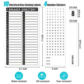 14 Sheets Breaker Panel Labels, 10 Electrical Box Catalog Labels and 4 Number Stickers, Colorful Durable Removable Electrical Number Directory Load Center Sticker （Black）