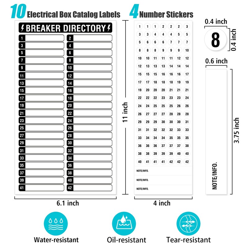 14 Sheets Breaker Panel Labels, 10 Electrical Box Catalog Labels