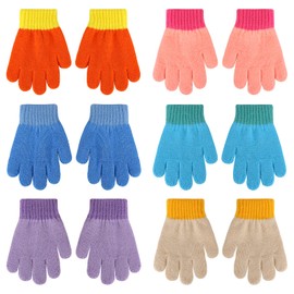 6 Pairs Toddler Knitted Gloves, Kids Winter Cold-proof Gloves Unisex Full Finger Stretch Gloves with Excavator Pattern (Rainbow)