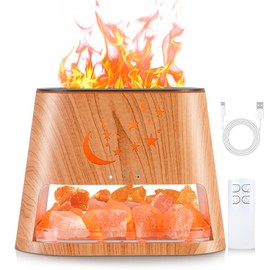 260ml Ultrasonic Essential Oil Diffuser & Himalayan Salt Lamp with Remote Control and Auto Off Function Cool Mist Humidifier with 100% Pure Himalayan Pink Salt Rock & 8 Colors LED Light (Wood Grain)