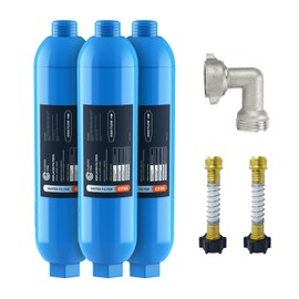 CRYSTALA RV/Camper Water Filter, Inline Water Filter Effectively Reduces Bad Taste, Odors, Chlorine and Sediment for RVs and Marines, 3 Pack Filter with 2 Flexible Hose Protector