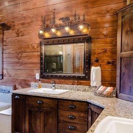 TOCHIC Rustic Bathroom Light Fixtures, 4 Lights Farmhouse Bathroom Vanity Light Over Mirror Dimmable, Western Bear Sconces Wall Lighting for Mirror Cabinets, Powder Room, Living Room, Bronze, 26”L