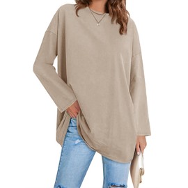 Fisoew Women's Long Sleeve Oversized T Shirts Loose Casual Crewneck Tunic Tops Soft Blouse