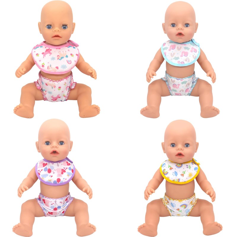 ZWOOS 8-Piece Doll Bib and Nappies for Baby Dolls, Cute