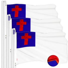 G128 3 Pack: Christian Flag | 1x1.5 Ft | ToughWeave Series Embroidered 300D Polyester | Religious Flag, Embroidered Design, Indoor/Outdoor, Brass Grommets