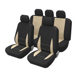 TSUGAMI Car Seat Covers Full Set, 9PCS Breathable Vehicles Front ＆ Rear Split Bench Protectors, Waterproof Automotive Interior Chair Protection Accessories, Universal for SUV, Truck, RV (Beige)