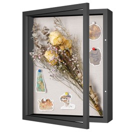 Califortree 12x16 Large Shadow Box Frame with Linen Back - Plexiglass Cover, Sturdy Memory Display Case of Flower, Pictures, Medals and More, Black