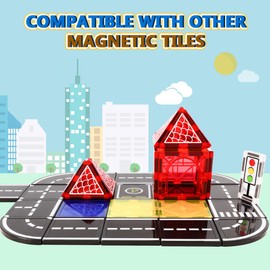 OMIPAWZ Magnetic Road Tiles Set, STEM Magnet Building Blocks Toys for Kids Age 3-8