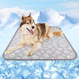 Rywell Tapete Refrescante para Perros/Gatos - 110 * 80CM, Fibra de Frío ARC-Chill con Cambio de Color Endotérmico, Lavable para Verano, Antideslizante, Gris
