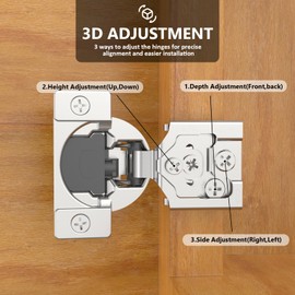 Amerdeco 10 Pack 3/4" Soft Close Cabinet Hinges - Stainless Steel Satin Nickel, 105 Degree 6-Ways 3-Cam Adjustment Concealed Hinges
