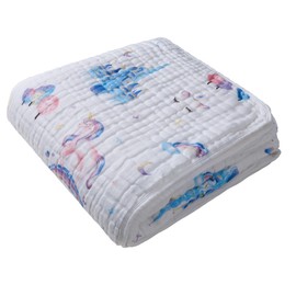 ZPECC Muslin Toddler Blanket Thicker, 47x47 Organic Cotton Kids Quilt Hypoallergenic for Baby Essentials Crib Stroller Daycare Cot, Unicorn