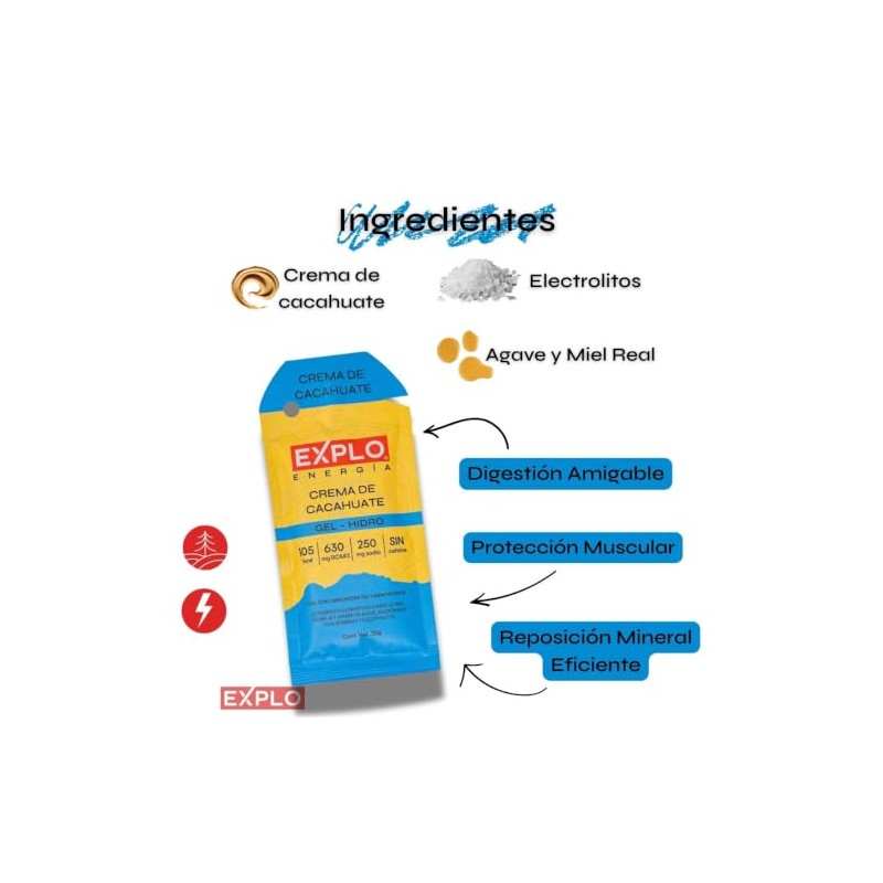 Explo Gel Energético Crema Cacahuate 35g Pack Bcaas Electrólitos Miel