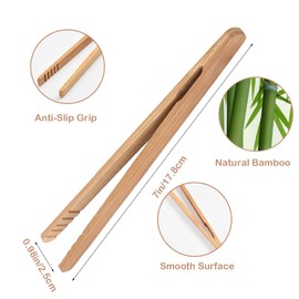 Bamboo Toast Tongs, 7 Inches Mini Wood Cooking Tong with Anti-slip Design Great for Serving Food/Toaster/Bread & Pickles/Sugar/Barbecue,Small Kitchen Tongs Multi-use for Salad, Grilling, Frying(4)