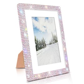 GUFONKOD 5x7 Bling Picture Frame, Display Pictures 4x6 with Mat or 5x7 Without Mat, Wall Hanging Glitter Shiny Crystal Photo Frame With Sparkle Rhinestones, Horizontally or Vertically 1 Pack