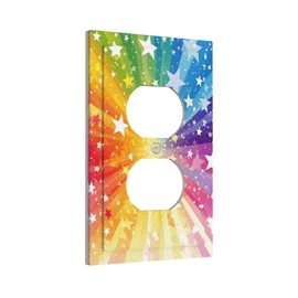 Wpshijia Decorative Outlet Covers Rainbowcolored Rays With White Stars 1 Gang Duplex Light Switch Cover Plate Electrical Switch plates Wall Plates Receptacle Covers for Nursery Home Decor