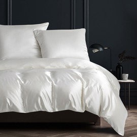 Satin Duvet Cover Set, Luxury Silky Soft Satin Bedding Sets Solid Color Reversible 3 Piece Double Size Duvet Cover Lightweight Comfort Breathable Wrinkle Free Black Satin Sheets for All Seasons