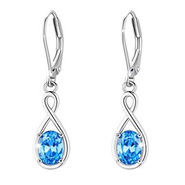 Aquamarine Earrings for Women 925 Sterling Silver Infinity March Birthstone Dangle Drop Leverback Earrings Birthstone Jewelry Gifts for Her