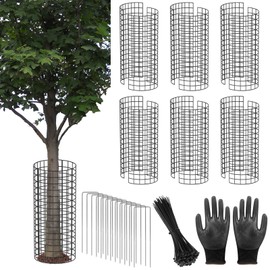 UQM Tree Trunk Protector, 12 Pcs Metal Tree Guards Trunk Protector with Glove & Metal Stakes & Zip Ties, 6 Pack Mesh Tree Bark Protector, Plant Protectors from Deer Animals Mowers Trimmers
