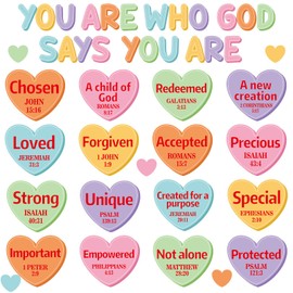 Christian Bulletin Board Decorations Set Motivational Quote Paper Cutout God Says You are Valentine's Day Classroom Wall Decor Conversation Heart Bulletin Board for Sunday School Home Church Supplies
