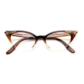 AStyles - Vintage Cateyes 80s Inspired Fashion Clear Lens Cat Eye Glasses with Rhinestones (Brown-Fade, Clear)
