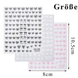 Canollo 3 Blätter Schleifen Nagelsticker, 3D Selbstklebende Nail Sticker, Nail Art Stickers, Nagelaufkleber Dekoration, Weiß Schwarz Rosa Schleife Sticker, Nageldesign Zubehör, Nagel Stickers