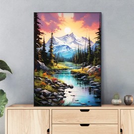 Yiminu.DS Diamond Painting Adults, Diamond Painting Pictures Flowers 30 x 40 cm 5D Diamond Painting Craft Set Craft Wall Decoration Landscape Mountain River