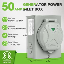 30 Amp Generator Power Inlet Box, NEMA L14-30P 125/250V 3750/7500W, ETL Listed Weatherproof Electrical Box with 4-Prong Connector & LED Indicator, Pre-Drilled Flange (SS2-50P)